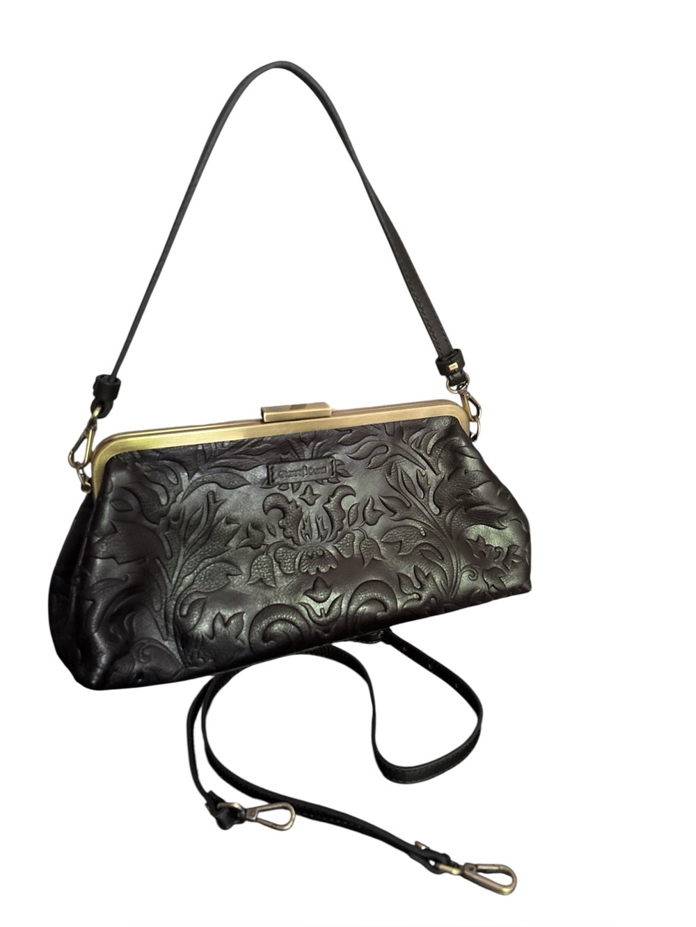 Gianni Conti embossed leather Framed Handbag KissLock Closure crossbody shoulder